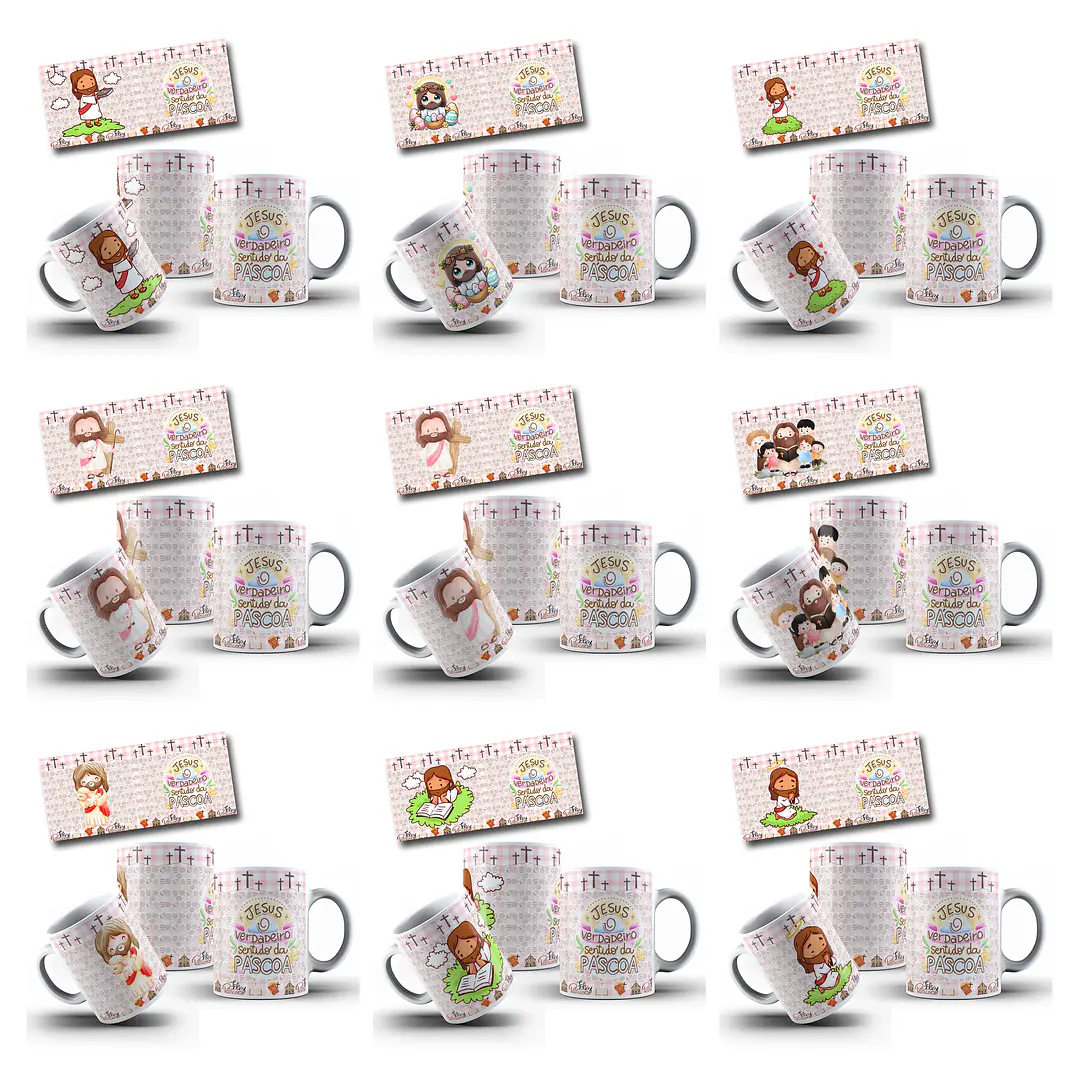 110 Artes para Caneca Pascoa Coelhinhos Jesus e Personagem Arquivo em Jpg 12