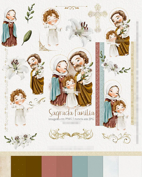 Kit Digital Sagrada Família Aquarelado Png 