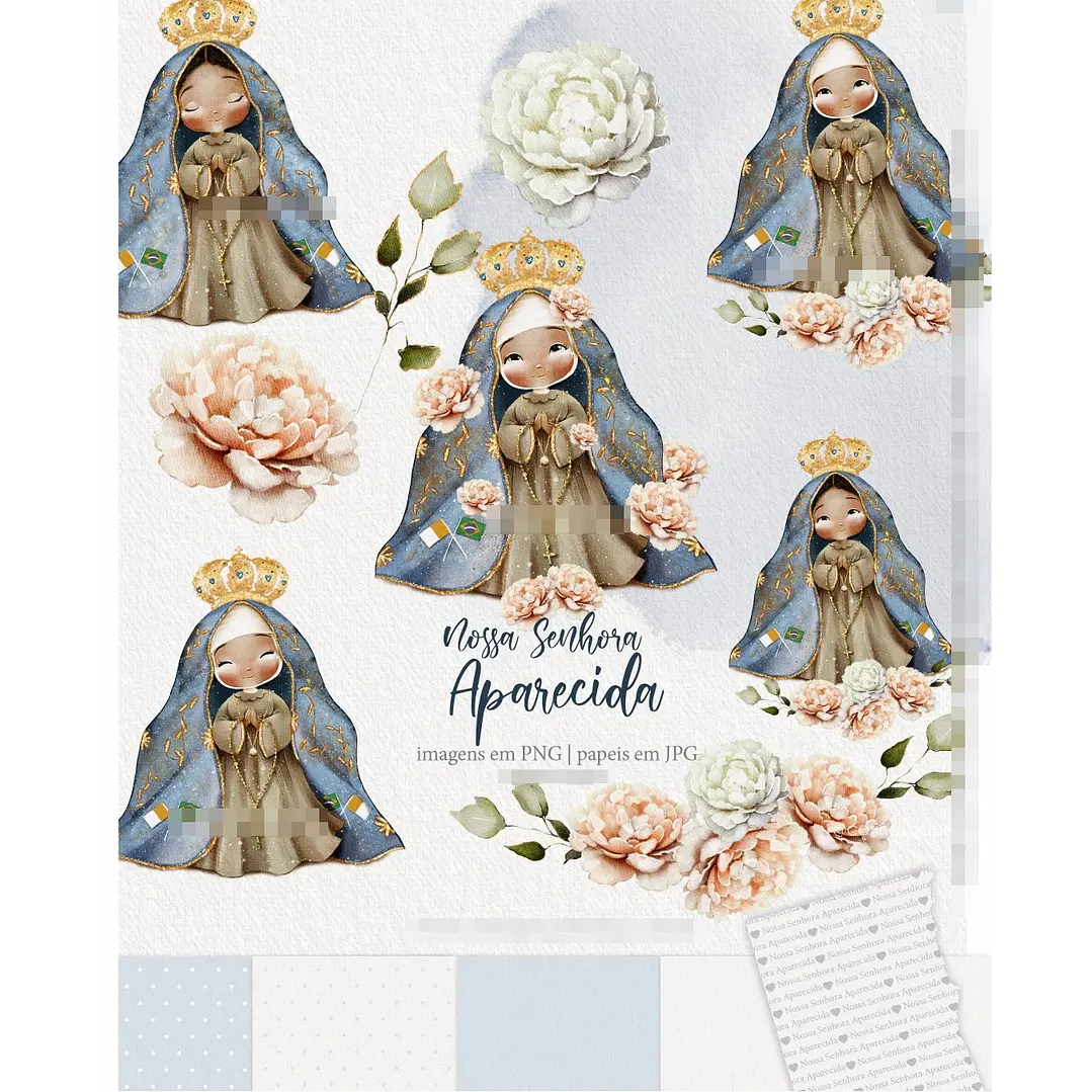 Kit Digital Nossa Senhora Aparecida Aquarelado Png 1