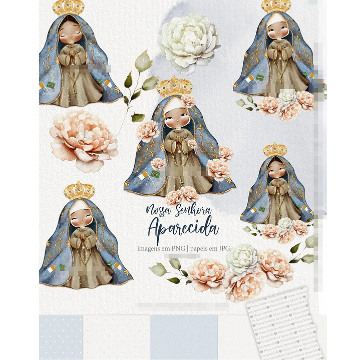 Kit Digital Nossa Senhora Aparecida Aquarelado Png 1