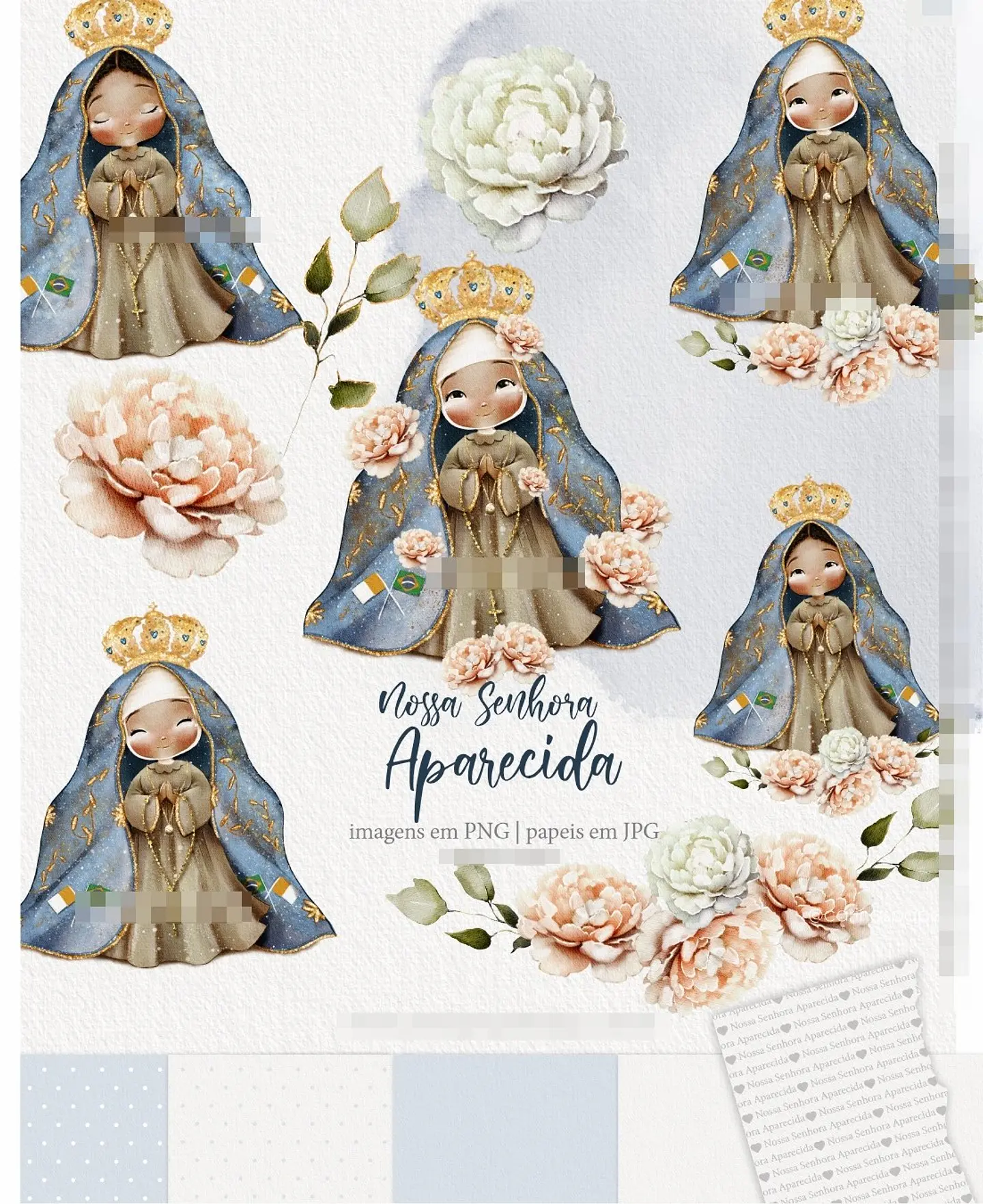 Kit Digital Nossa Senhora Aparecida Aquarelado Png 1