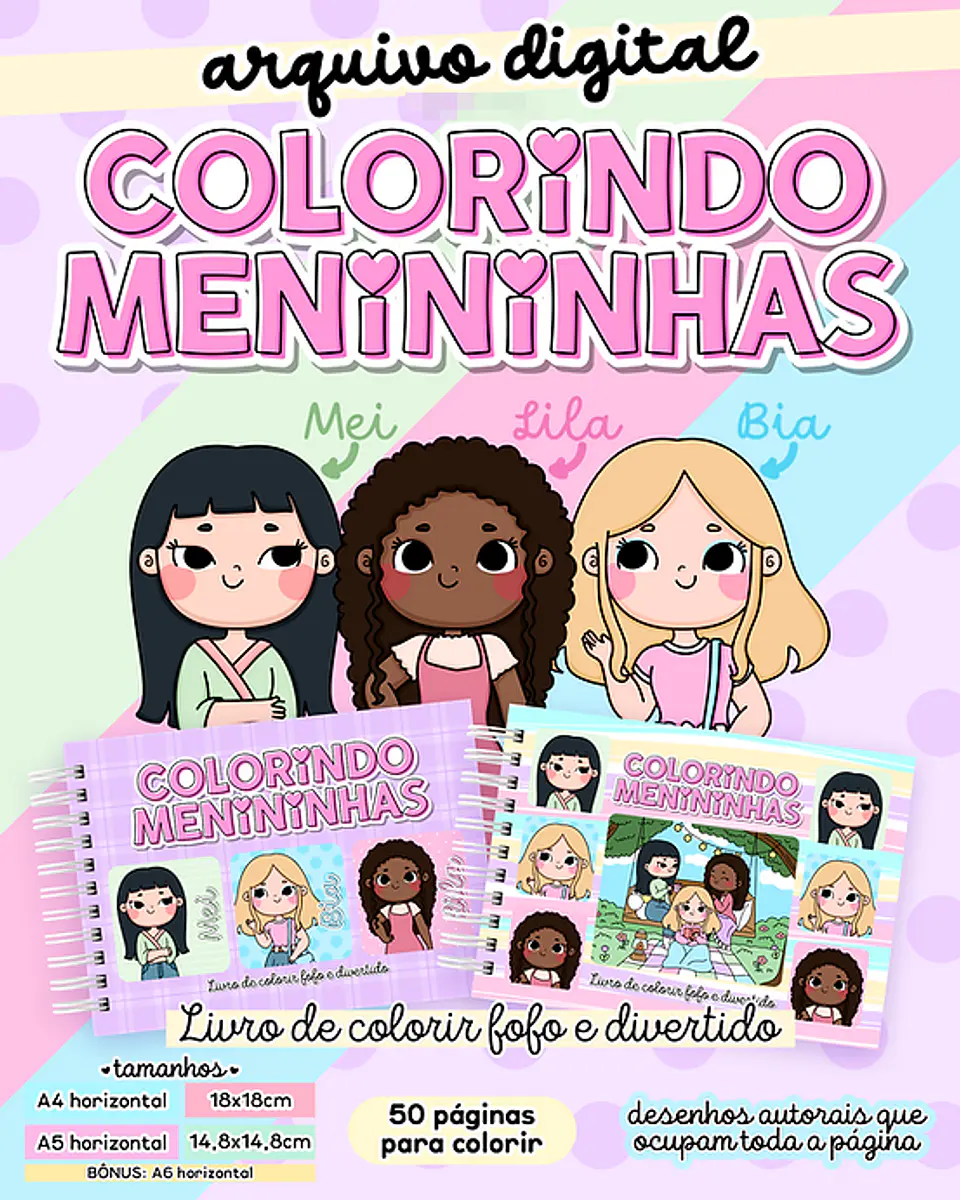 Kit Digital Livro de Colorir Colorindo Menininhas em Pdf 1