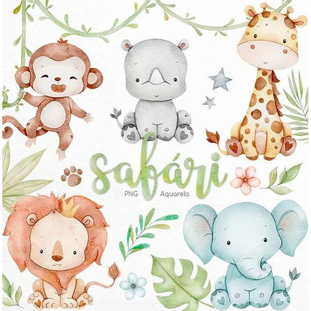 Kit Digital Safari Aquarelado Arquivo em Png  1