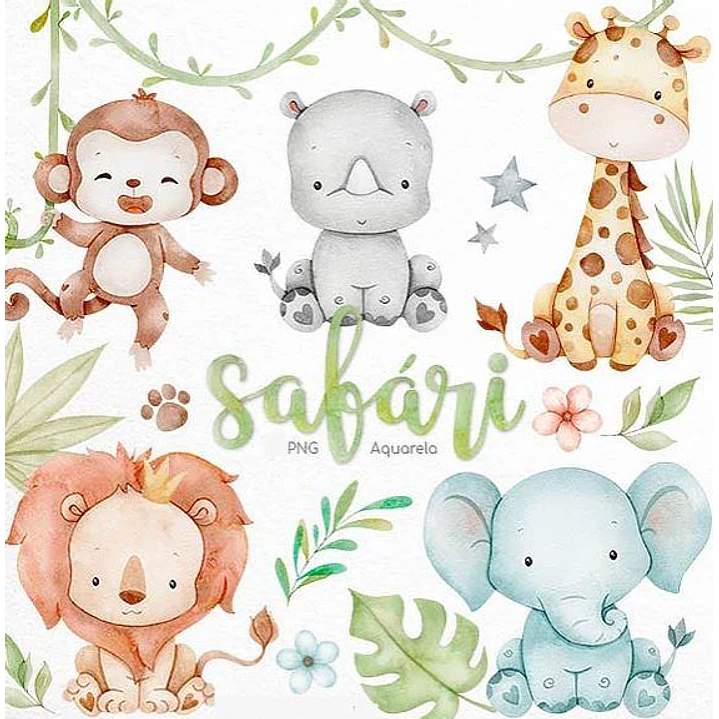 Kit Digital Safari Aquarelado Arquivo em Png  1