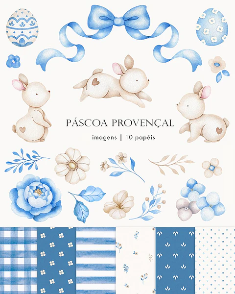 Kit Digital Páscoa Provençal Aquarelado Arquivo em Png