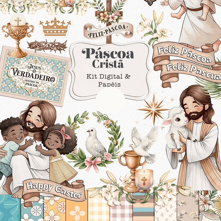 Kit Digital Páscoa Cristã Aquarelado Png 1
