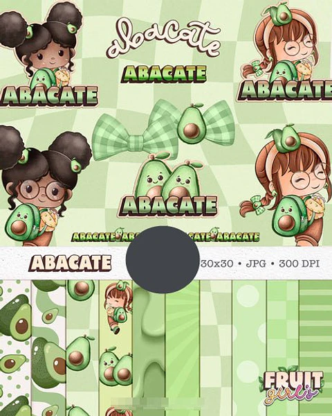 Kit Digital Boneca Cute Frutinhas Abacate Aquarelado Png