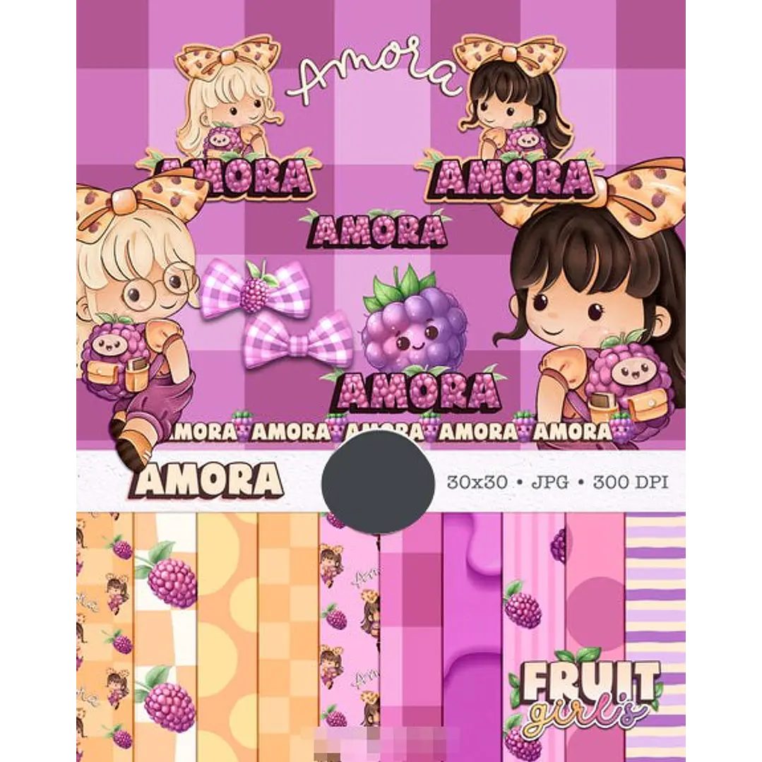 Kit Digital Boneca Cute Frutinhas Amora Aquarelado Png  1