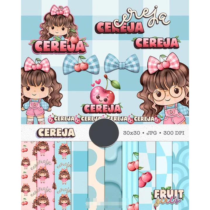 Kit Digital Boneca Cute Frutinhas Cereja Aquarelado Png  1