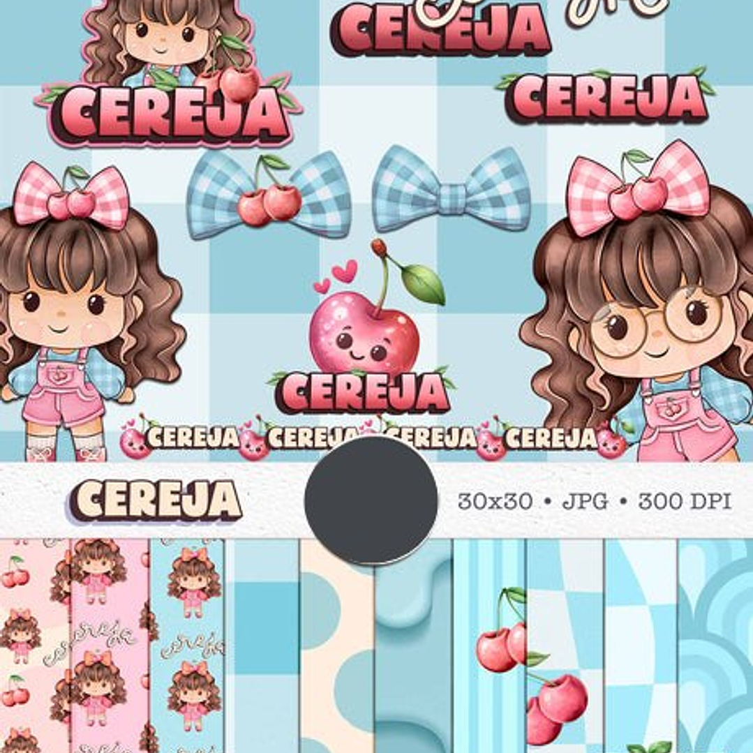 Kit Digital Boneca Cute Frutinhas Cereja Aquarelado Png  1
