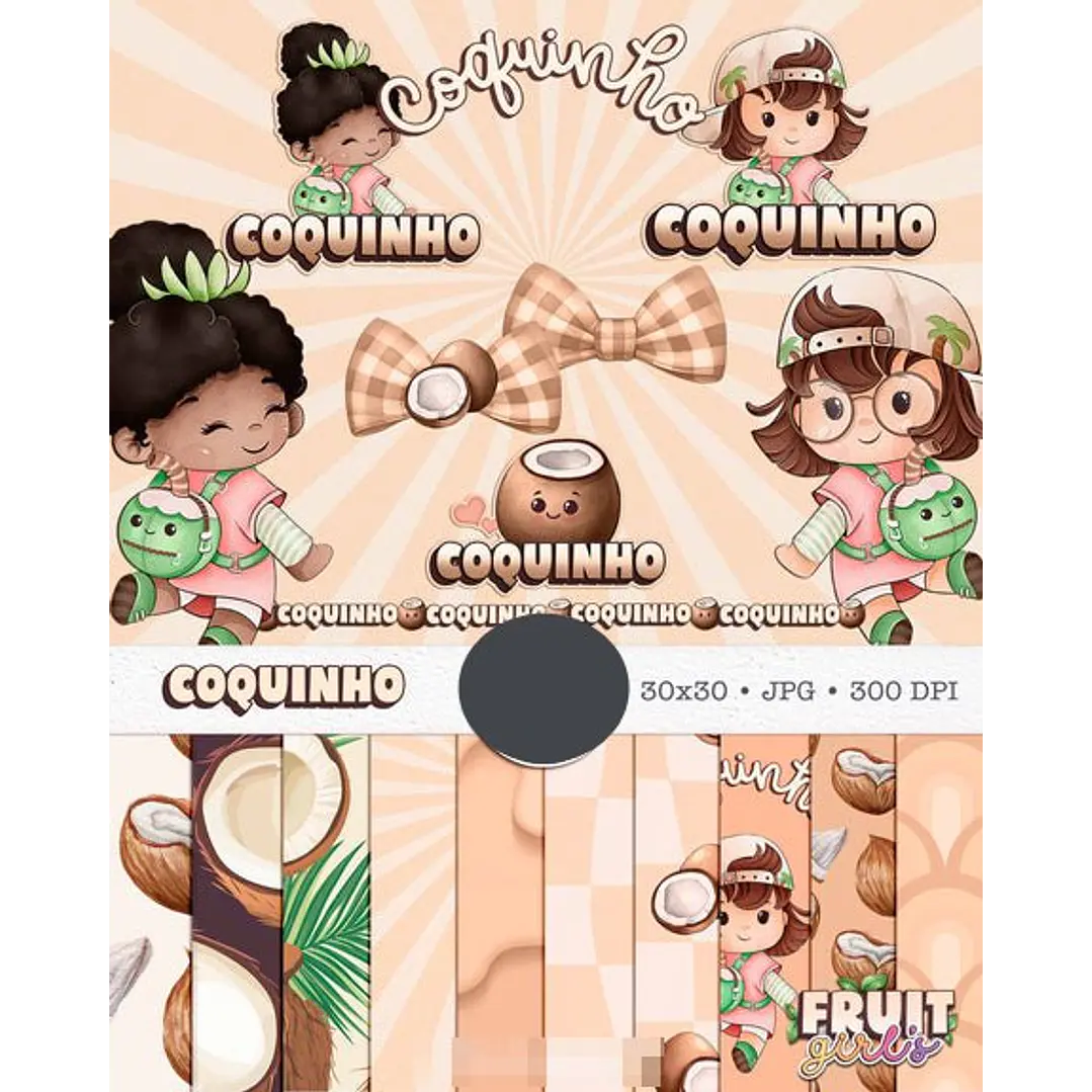 Kit Digital Boneca Cute Frutinhas Coco Aquarelado Png  1