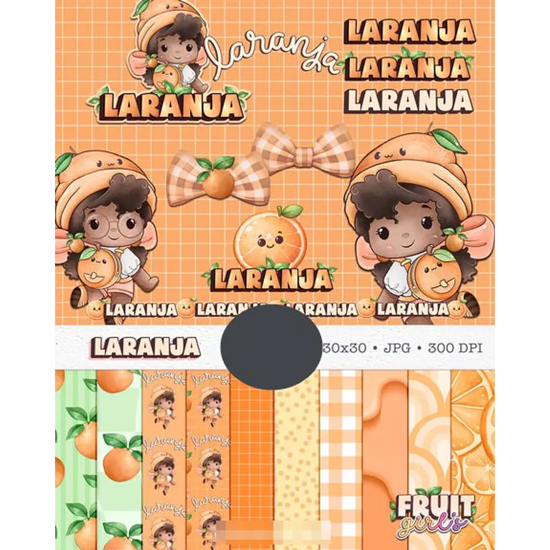 Kit Digital Boneca Cute Frutinhas Laranja Aquarelado Png  1