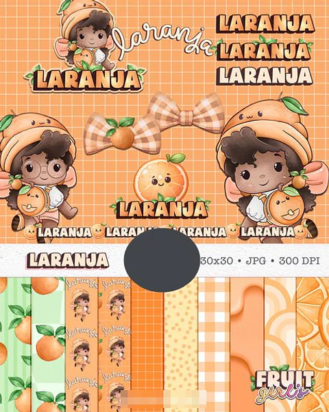 Kit Digital Boneca Cute Frutinhas Laranja Aquarelado Png 