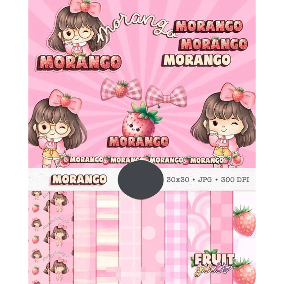 Kit Digital Boneca Cute Frutinhas Morango Aquarelado Png  1