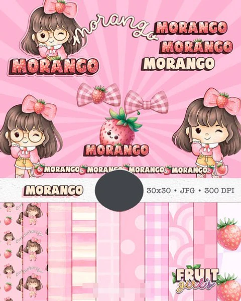 Kit Digital Boneca Cute Frutinhas Morango Aquarelado Png 