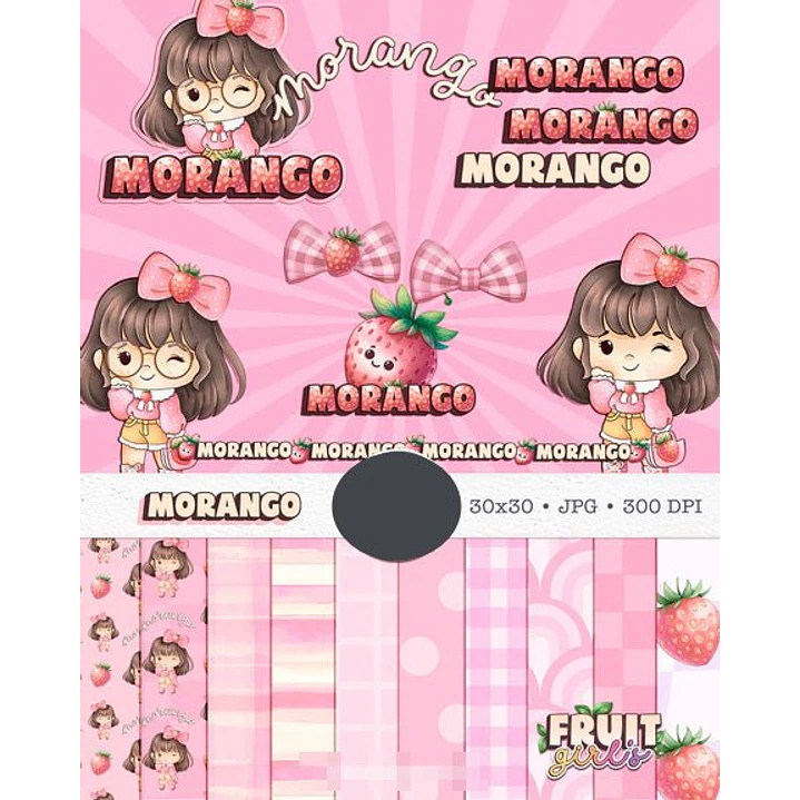 Kit Digital Boneca Cute Frutinhas Morango Aquarelado Png  1