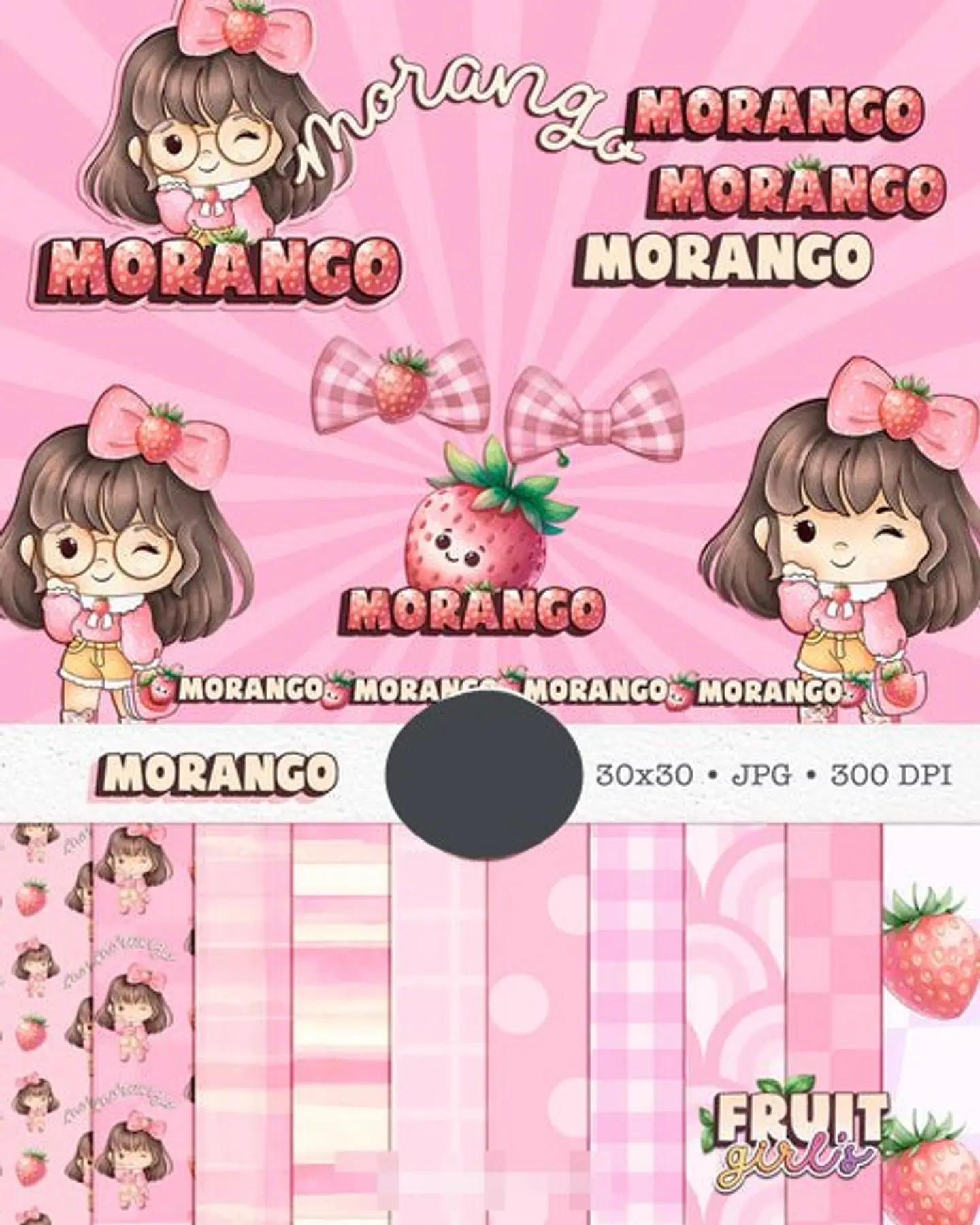 Kit Digital Boneca Cute Frutinhas Morango Aquarelado Png  1