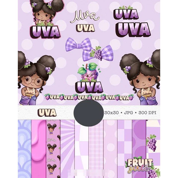 Kit Digital Boneca Cute Frutinhas Uva Aquarelado Png  1