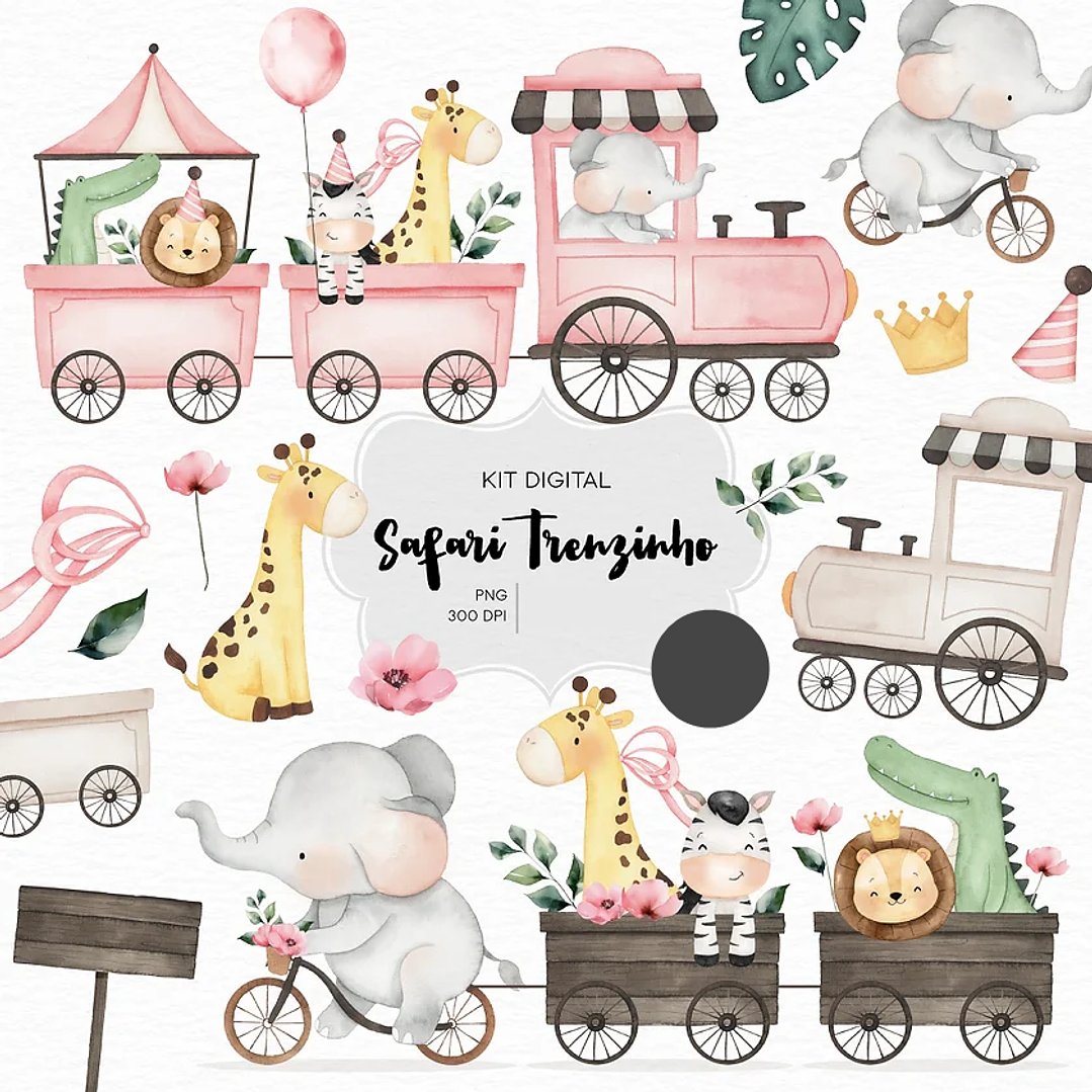 Kit Digital Safari 4 em 1 Aquarelado Png 1