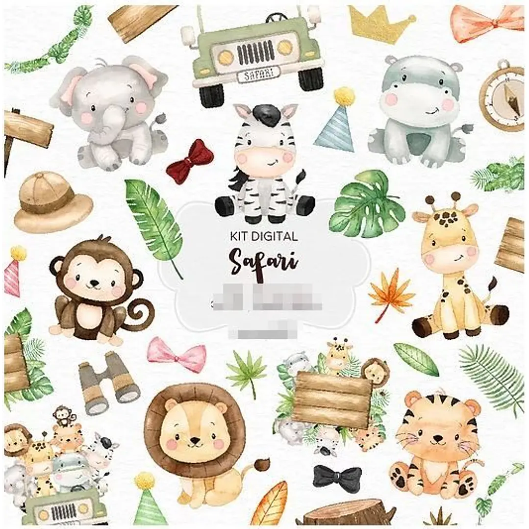 Kit Digital Safari 4 em 1 Aquarelado Png 2