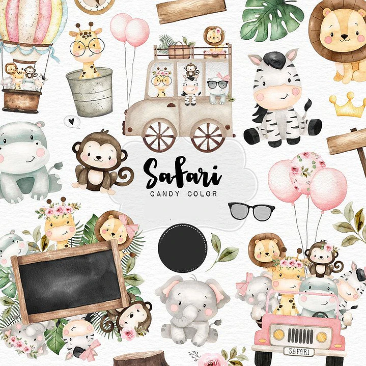 Kit Digital Safari 4 em 1 Aquarelado Png 3