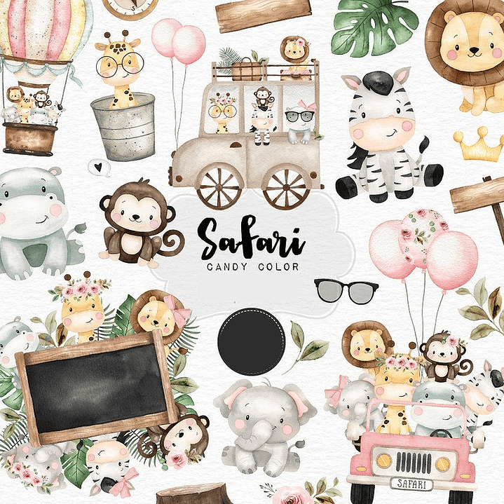 Kit Digital Safari 4 em 1 Aquarelado Png 3