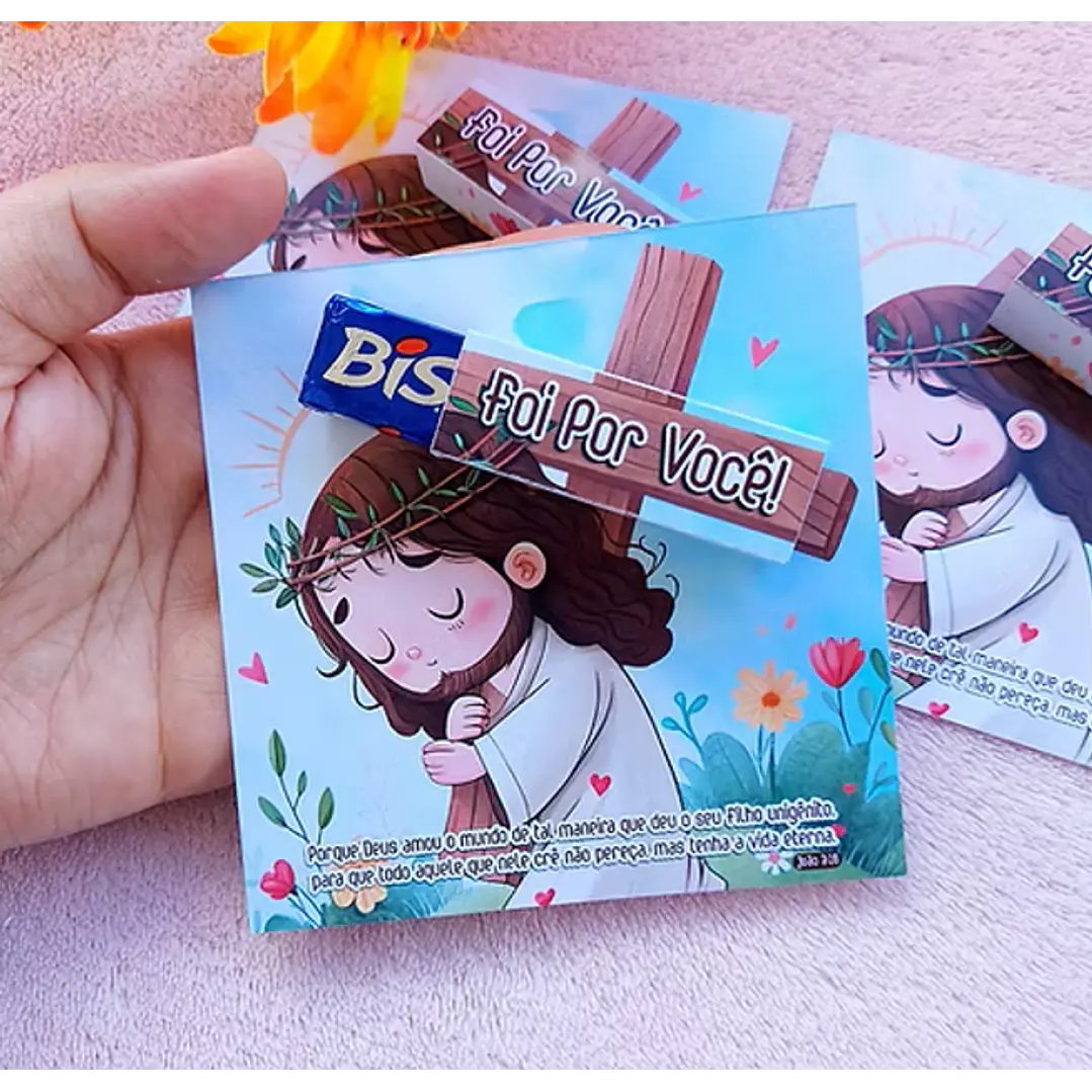 Card Bis Foi por você Páscoa Jesus Arquivo de Corte em PNG e PDF para Baixar 1