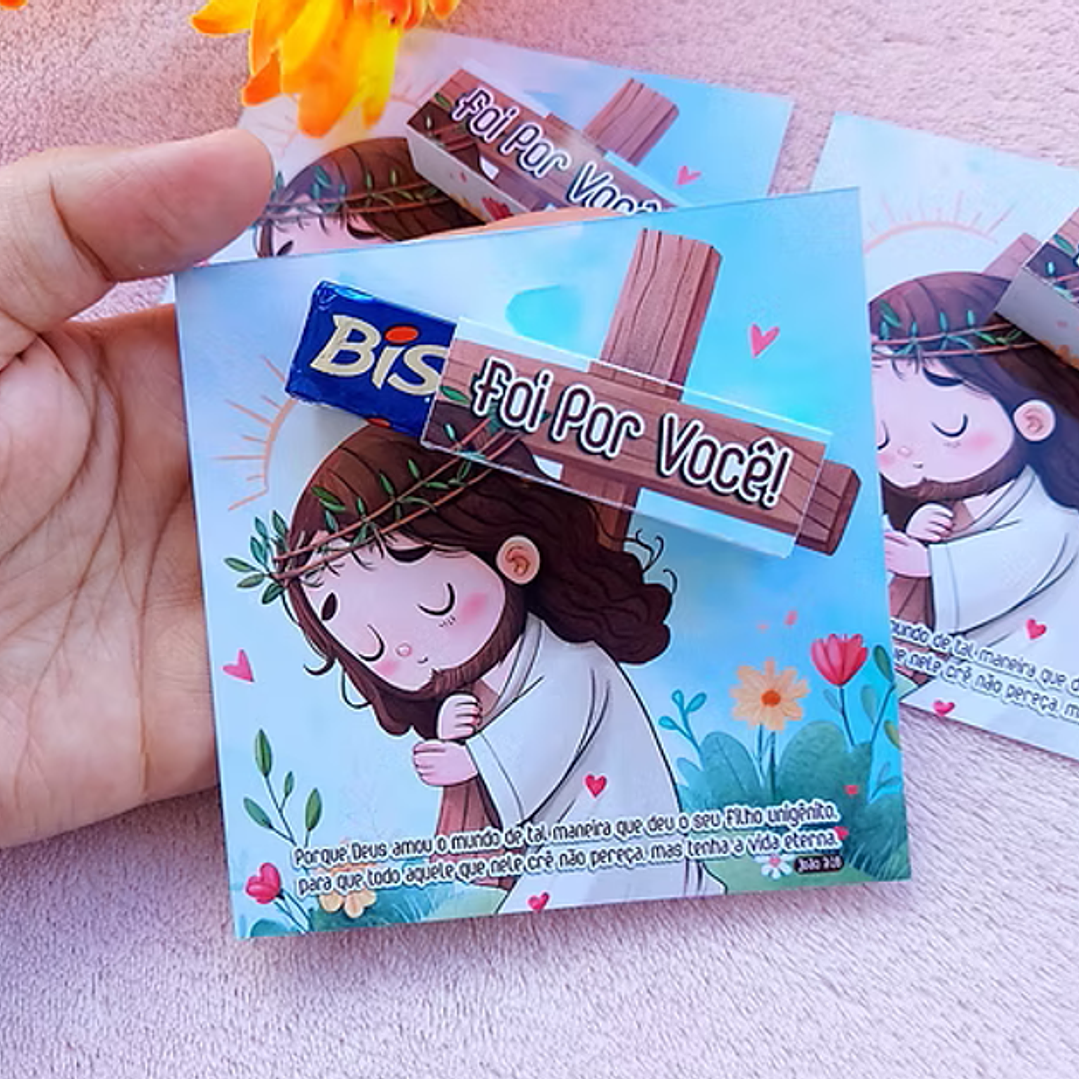 Card Bis Foi por você Páscoa Jesus Arquivo de Corte em PNG e PDF para Baixar 1