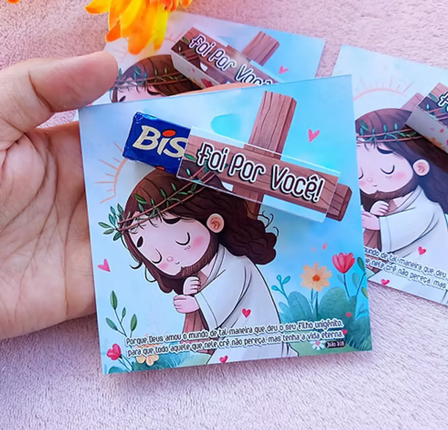 Card Bis Foi por você Páscoa Jesus Arquivo de Corte em PNG e PDF para Baixar 1