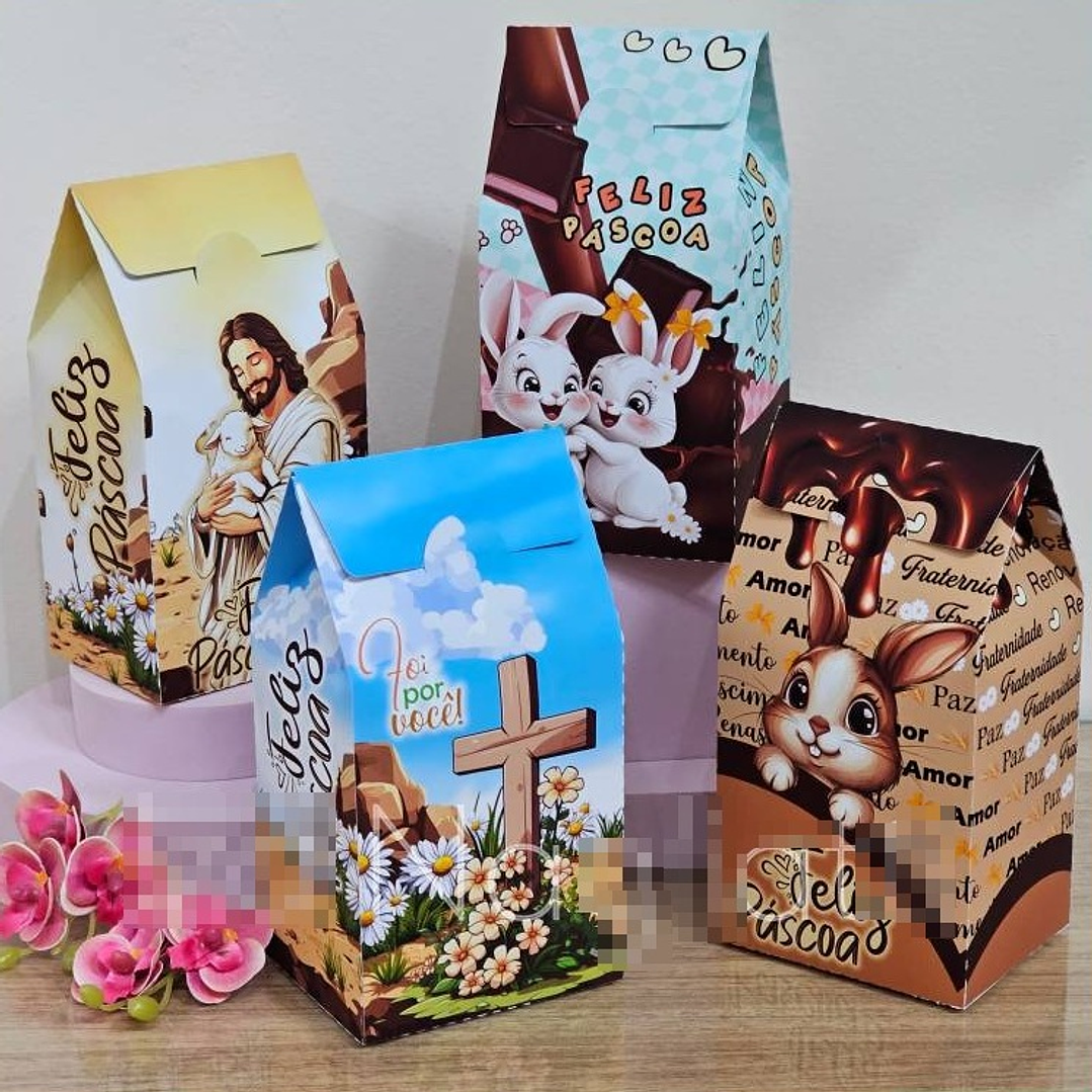 Modelos de Caixinhas Para Guloseimas Páscoa Coelhinhos Arquivo de Corte em PNG e PDF para Baixar 1