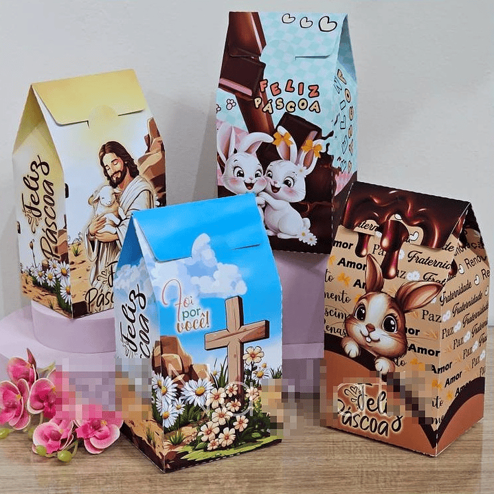 Modelos de Caixinhas Para Guloseimas Páscoa Coelhinhos Arquivo de Corte em PNG e PDF para Baixar 1