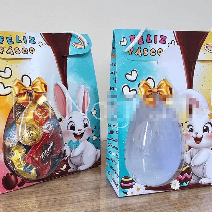 Sacolas de Páscoa Com Visor 3D Páscoa Coelhinhos Ovos Arquivo de Corte em PNG e PDF para Baixar 1