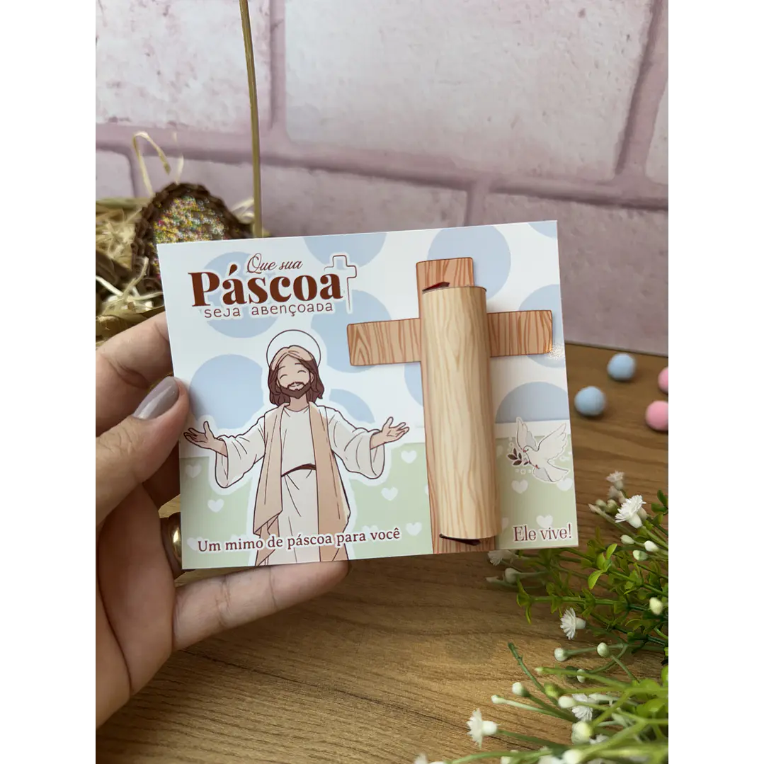Card para batom Páscoa Cristã Arquivo de Corte em PNG e PDF para Baixar 1