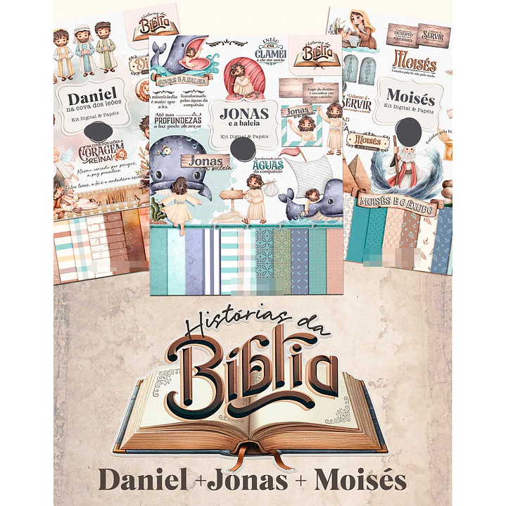 Kit Digital Combo História da Bíblia (Daniel + Jonas + Moisés) Arquivo em Png 1