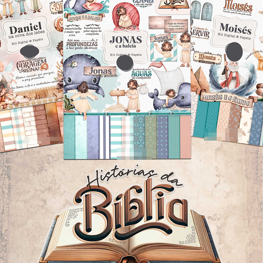 Kit Digital Combo História da Bíblia (Daniel + Jonas + Moisés) Arquivo em Png 1