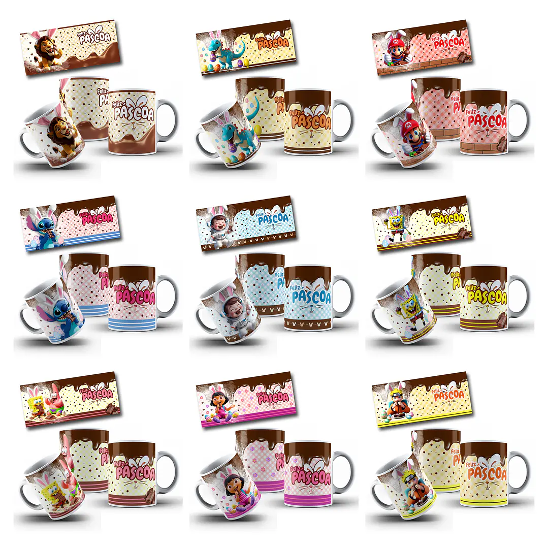 50 Artes para Caneca Páscoa Princesas, Heróis e Diversos Arquivo em Jpg   1