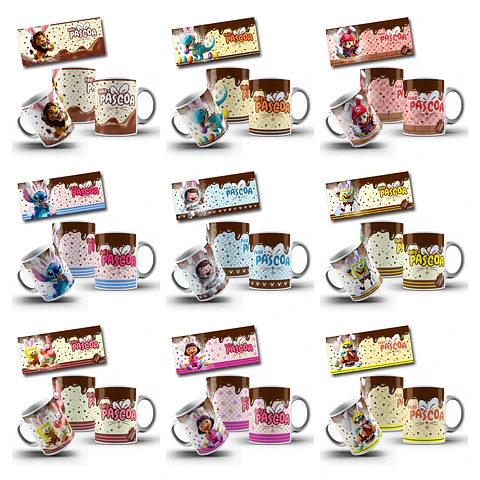 50 Artes para Caneca Páscoa Princesas, Heróis e Diversos Arquivo em Jpg  