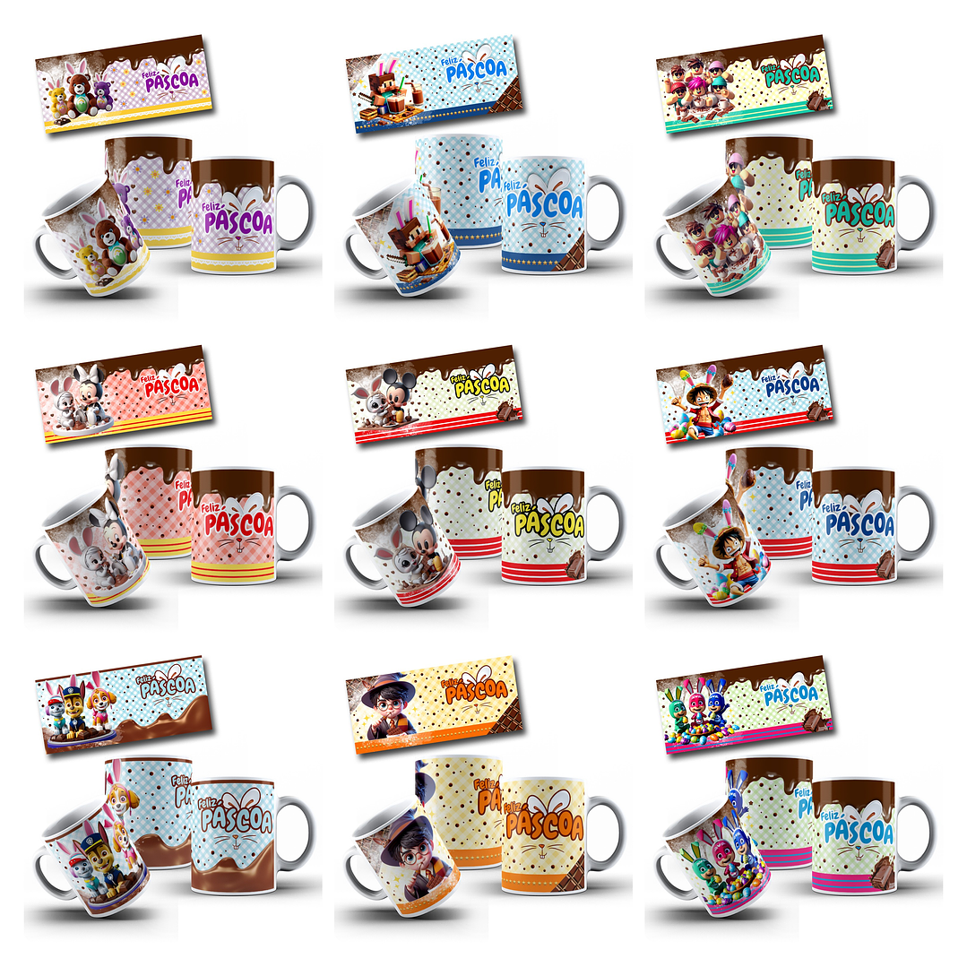 50 Artes para Caneca Páscoa Princesas, Heróis e Diversos Arquivo em Jpg   2