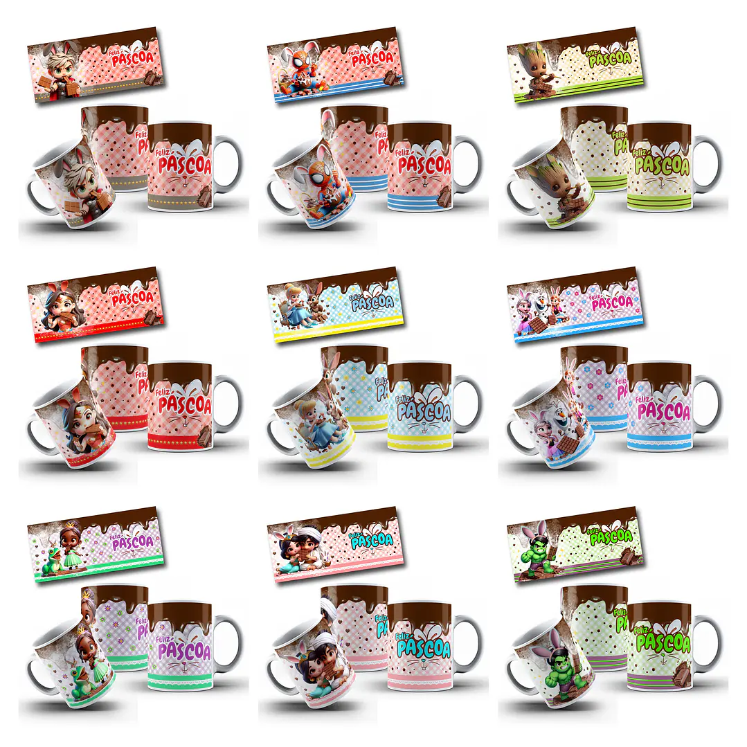 50 Artes para Caneca Páscoa Princesas, Heróis e Diversos Arquivo em Jpg   5