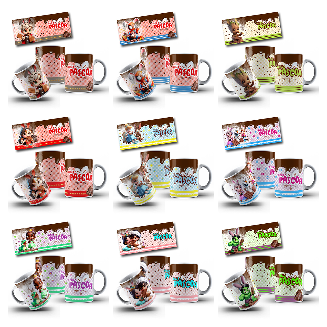 50 Artes para Caneca Páscoa Princesas, Heróis e Diversos Arquivo em Jpg   5