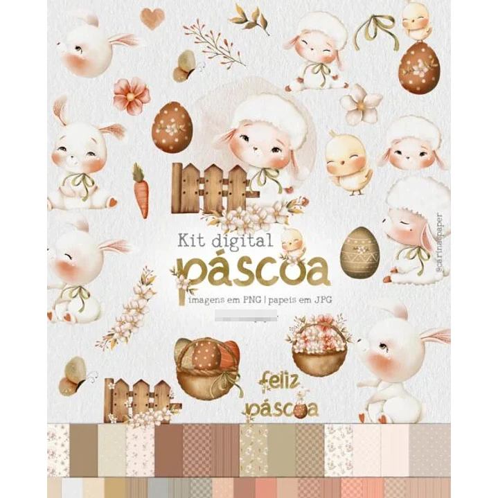 Kit Digital Páscoa Fofa Aquarelado Png 1