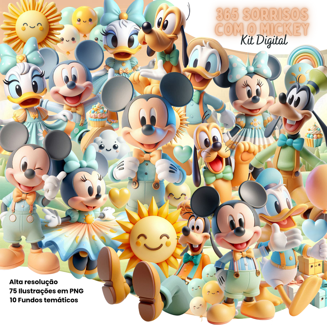 Kit Digital 365 Sorrisos com o Mickey Arquivo em Png  1