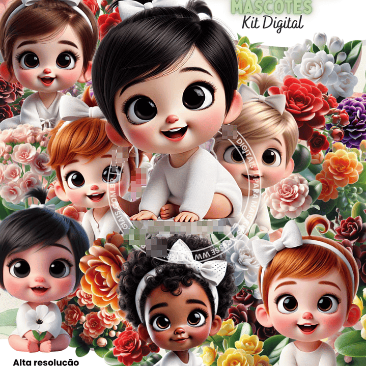 Kit Digital Flores Kalandivas com Mascotes Arquivo em Png  1