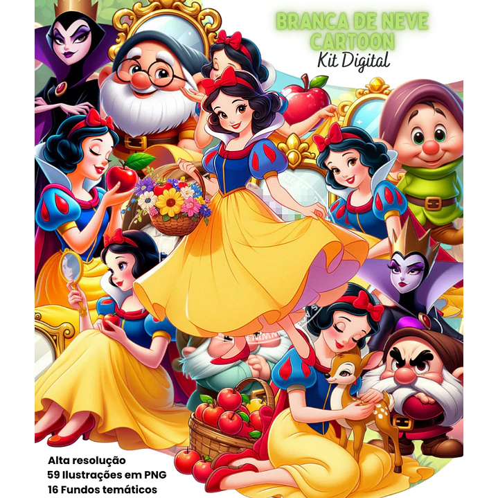 Kit Digital Branca de Neve Cartoon Arquivo em Png  1