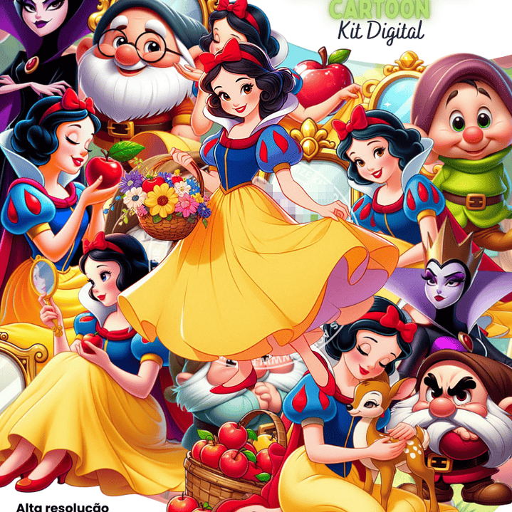 Kit Digital Branca de Neve Cartoon Arquivo em Png  1
