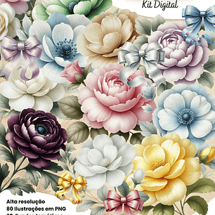 Kit Digital Flores Vintage Arquivo em Png