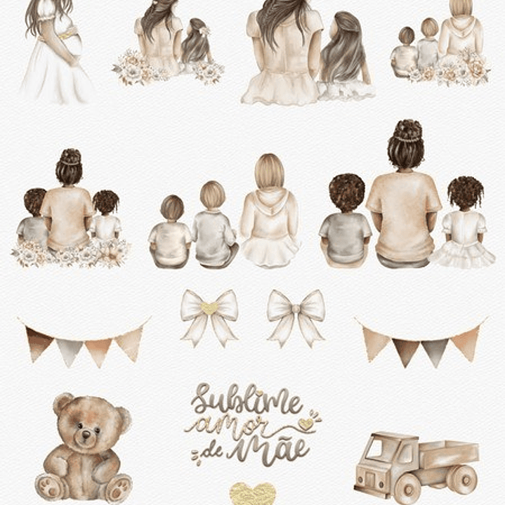 Kit Digital Amor de Mãe  Aquarelados em Png 2