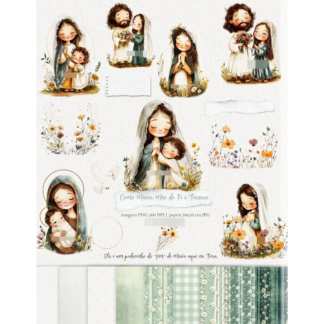 Kit Digital Maria Mãe de Fé e Ternura Aquarelado Png  1