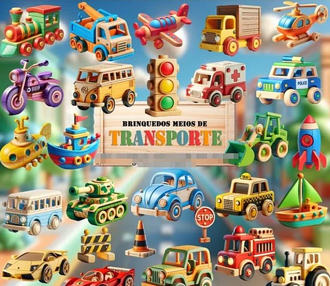 Kit Digital  Meios de Trasporte Madeira em Png 