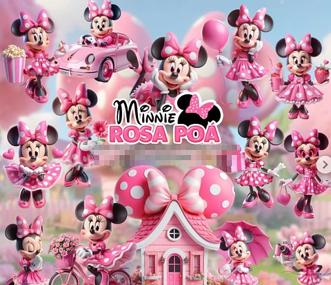 Kit Digital Minnie Rosa Poa em Png 